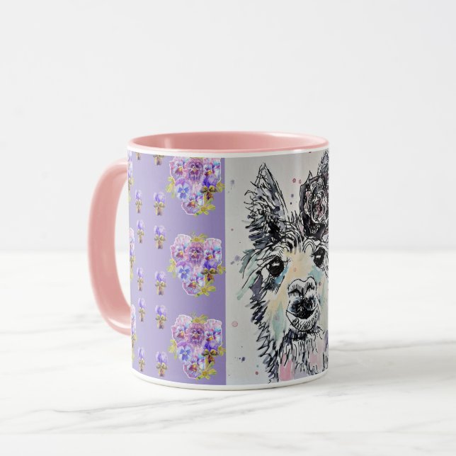 Cute Alpacca Llama violet Aquarelle Peinture Mug (Devant gauche)