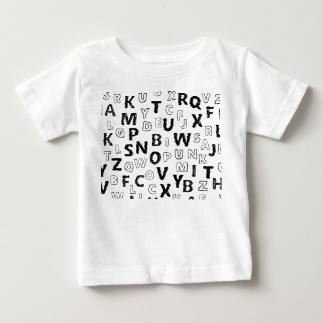 Cute Alphabet Kids T-Shirt | Black & White Letter  (Devant)