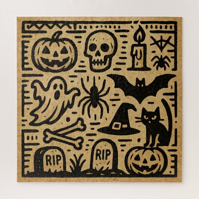 Cute ancient hieroglyph pumpkin and bat Halloween (Vertikal)