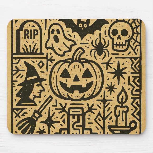 Cute ancient hieroglyph pumpkin, witch Halloween Mousepad (Vorne)