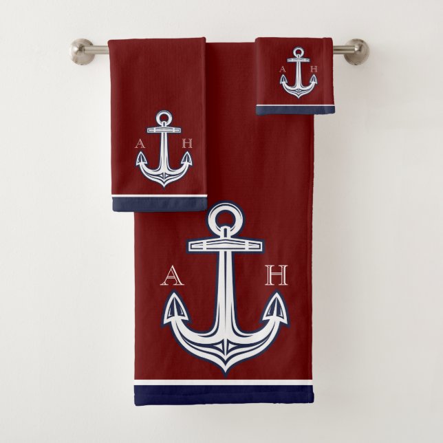 Cute Ancre nautique Salle de bain Maroon Marine Bl (En situation)