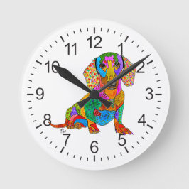 Cute and Colorful Dachshund Clock Runde Wanduhr