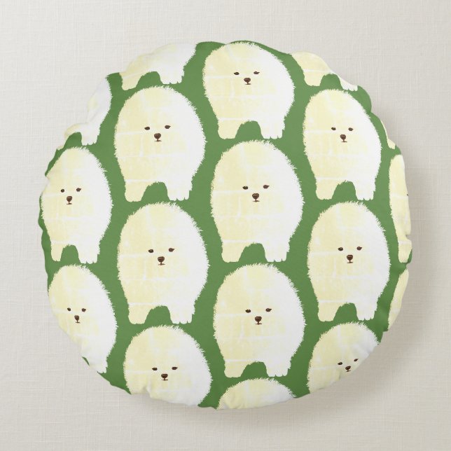 Cute And Fluffy Dog Art, Poméranie coussin rond (Devant)