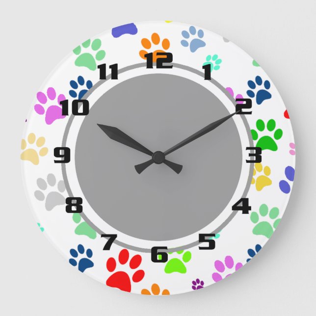 Cute and Fun Colors Pet Paw Pattern Große Wanduhr (Vorderseite)
