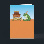 Cute and Funny Turtle and Frog Birthday Karte<br><div class="desc">This cute and funny birthday card features a turtle bringing a frog a birthday cake. It was worth the wait!

Thanks for choosing this original design by © Chuck Ingwersen and supporting me — an independent artist! I post cartoons every day on Instagram: https://www.instagram.com/captainscratchy</div>