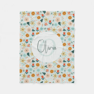 Cute and Girly Botanical Floral Monogram Fleecedecke