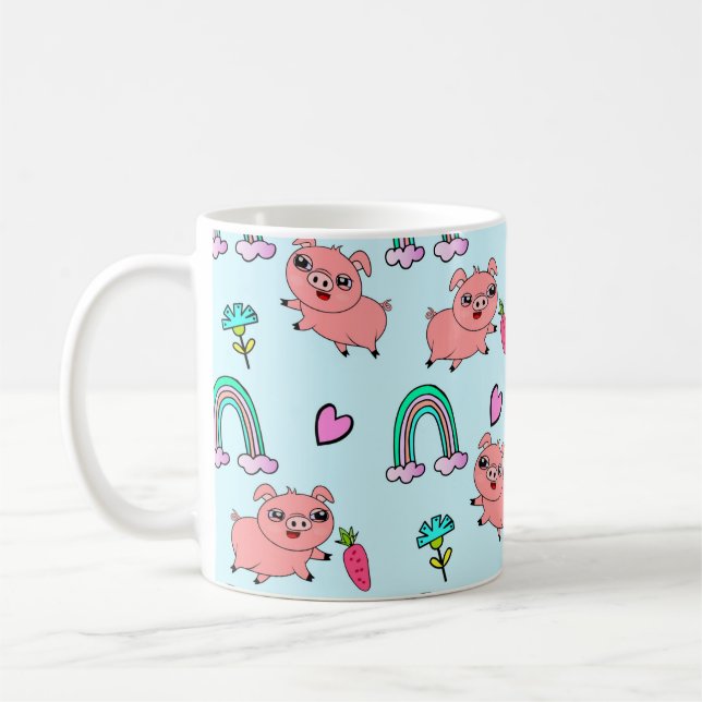 Cute and Quirky Pigs and Rainbows Pattern Kaffeetasse (Links)