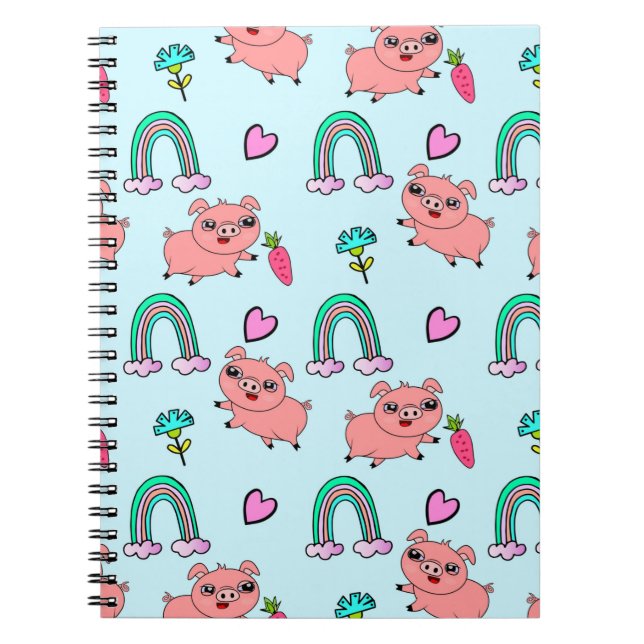 Cute and Quirky Pigs and Rainbows Pattern Notizblock (Vorderseite)