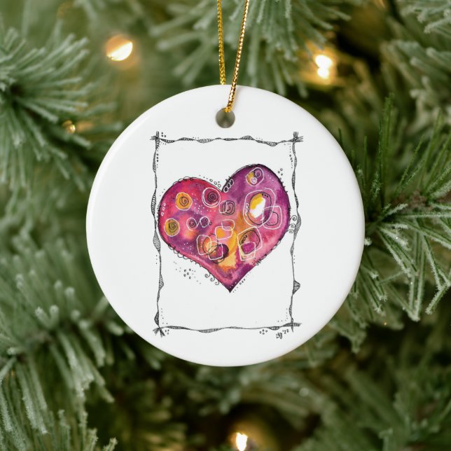 Cute and Whimsical Heart Doodle Keramik Ornament (Baum)