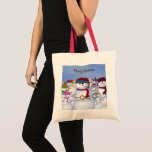 Cute and Whimsical Snowmen Tragetasche<br><div class="desc">Cute and whimsical snowmen are chilling together as they keep each other nice and cold on a winter day. All the snowmen are wearing colorful and creative hats and scarves. Personalize this whimsical snowmen tote bag by adding your own text, or deleting it to leave it blank. Based on an...</div>