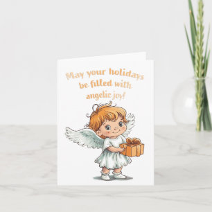 Cute Angel with golden Gift Christmas Holiday Karte