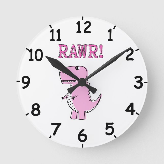 Cute Angry Pink Cartoon T-Rex Dino With Numbers Runde Wanduhr (Vorderseite)