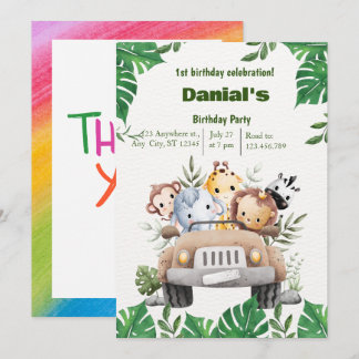 Cute Animal 1er anniversaire invitation