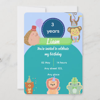 Cute Animal 3rd Birthday for Boys Editable Einladung