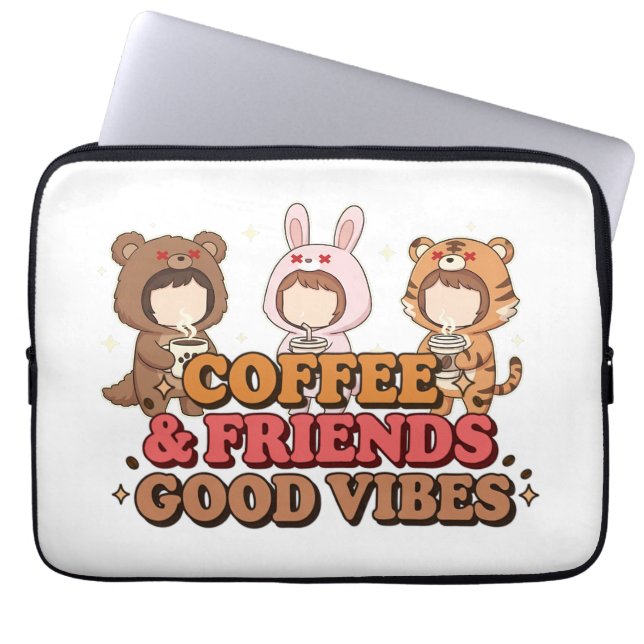 Cute Animal Friends Coffee Lovers Laptopschutzhülle (Vorderseite)