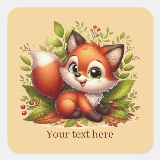 Cute animal love fox customizable  quadratischer aufkleber (Vorderseite)