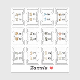 Cute Animal Monthly Index Tab Page Divider Folding Aufkleber