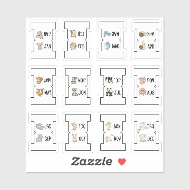 Cute Animal Monthly Index Tab Page Divider Folding Aufkleber (Blatt)