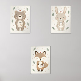 Cute Animal Neutral Woodland Nurse Nursery Bilderwand Sets