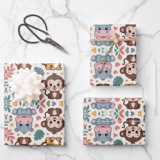 Cute animal pattern features monkeys geschenkpapier set (Von Creator hochgeladen)