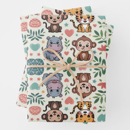 Cute animal pattern with monkeys, tigers geschenkpapier set