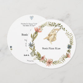 Cute Animal Rabbit Baby Boy Announcement Card Einladung