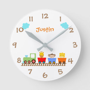 Cute Animal Train Kids Nursery Wall Clock Runde Wanduhr