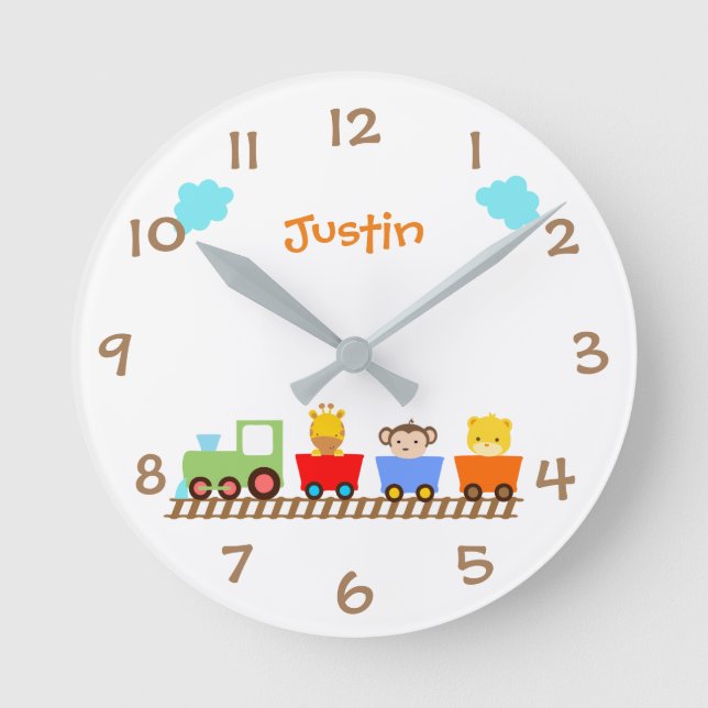 Cute Animal Train Kids Nursery Wall Clock Runde Wanduhr (Vorderseite)