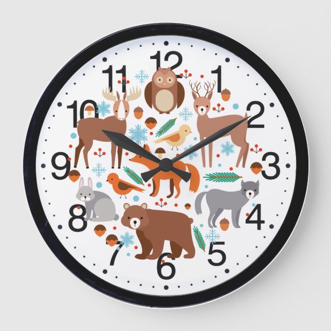 Cute Animal Wall Clock Große Wanduhr (Vorderseite)