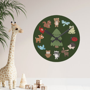 Cute animal woodlands clock runde wanduhr