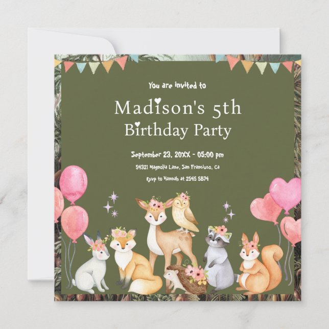 Cute Animals Birthday Invitation Einladung (Vorderseite)