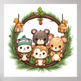 Cute animals celebrating Christmas Poster