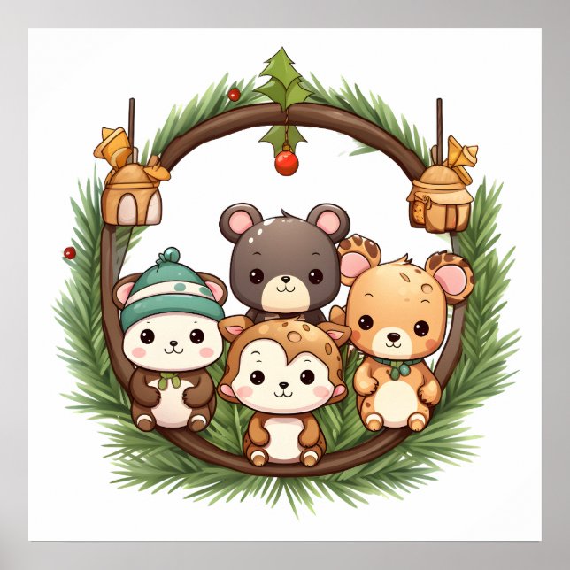 Cute animals celebrating Christmas Poster (Vorne)
