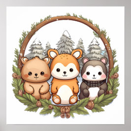 Cute animals celebrating Christmas Poster