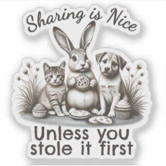 Cute animals eating cookies sharing stealing moral aufkleber