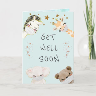 cute animals face masks get well card karte