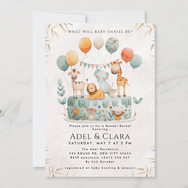 Cute Animals Gender Reveal Invitation (Devant)