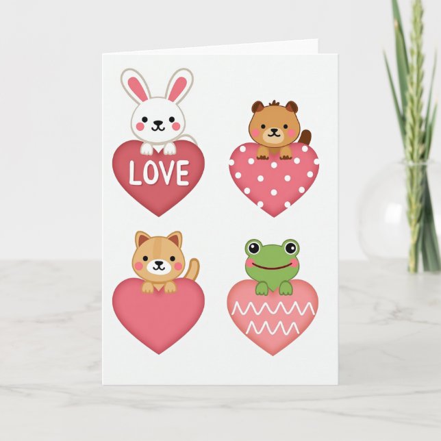 Cute Animals Heart Patterns Card Karte (Vorderseite)
