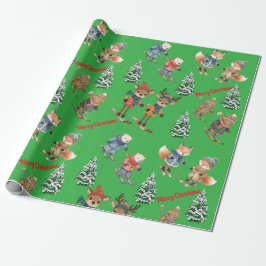 Cute Animals Skiing Wrapping Paper Geschenkpapier