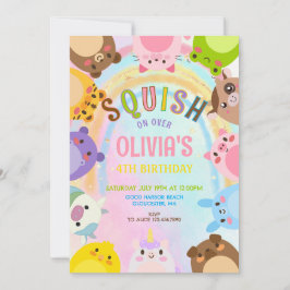 Cute Animals Squish On Over rainbow  Birthday  Einladung