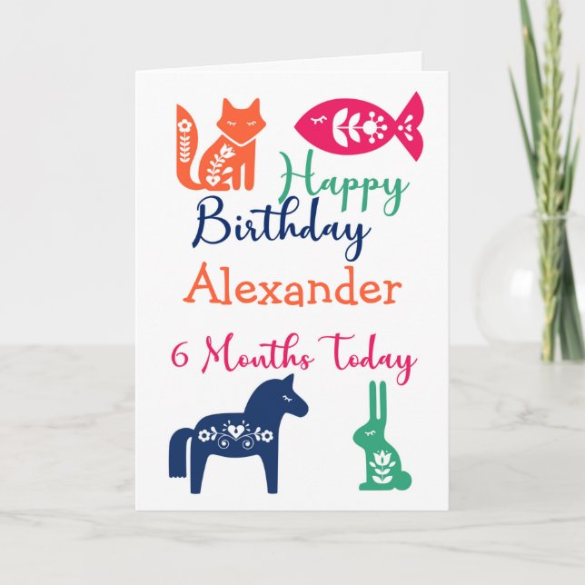 Cute Animaux 6 Mois Carte Anniversaire (Devant)