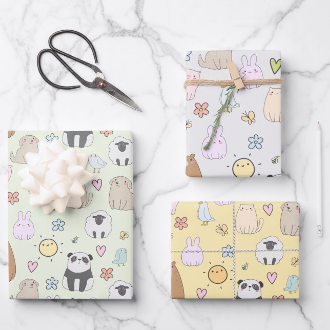 Cute Animaux et oiseaux Papier Motif d'enveloppeme (Recto)