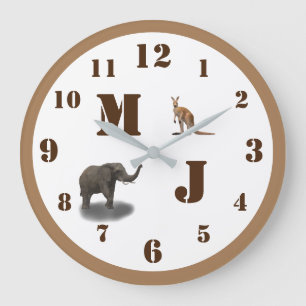 Cute Animaux Monogramme Acrylique Horloge Mur