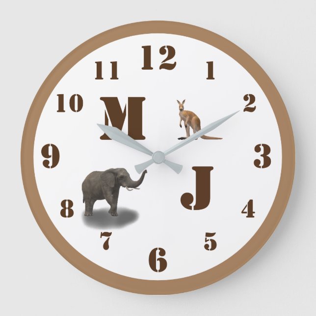 Cute Animaux Monogramme Acrylique Horloge Mur (Recto)