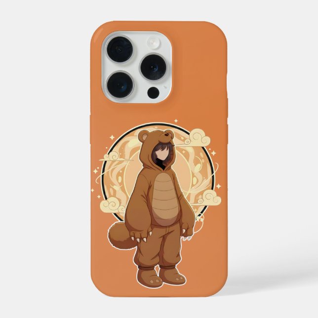 Cute Anime Boy in Bear iPhone 15 Pro Hülle (Rückseite)