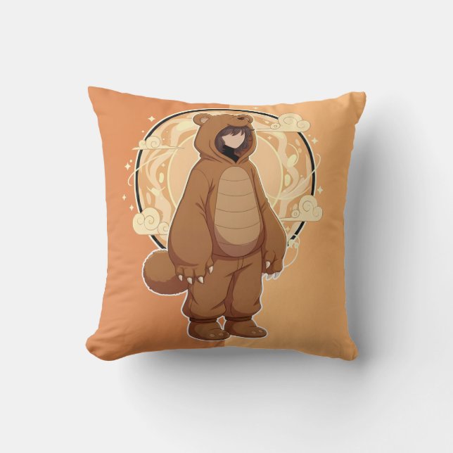 Cute Anime Boy in Bear Kissen (Vorderseite)