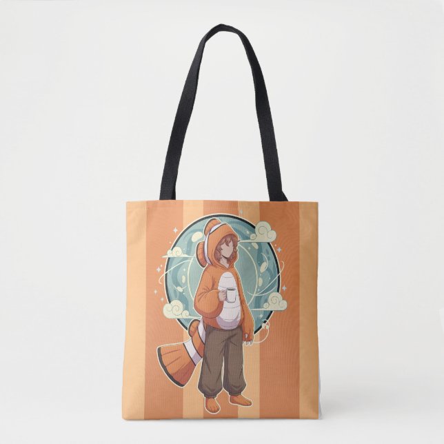 Cute Anime Boy in Clownfish Costume drinking Coffe Tasche (Vorderseite)