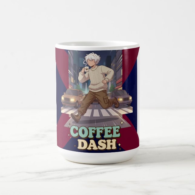 Cute Anime Boy Running in the City with Coffee Kaffeetasse (Mittel)