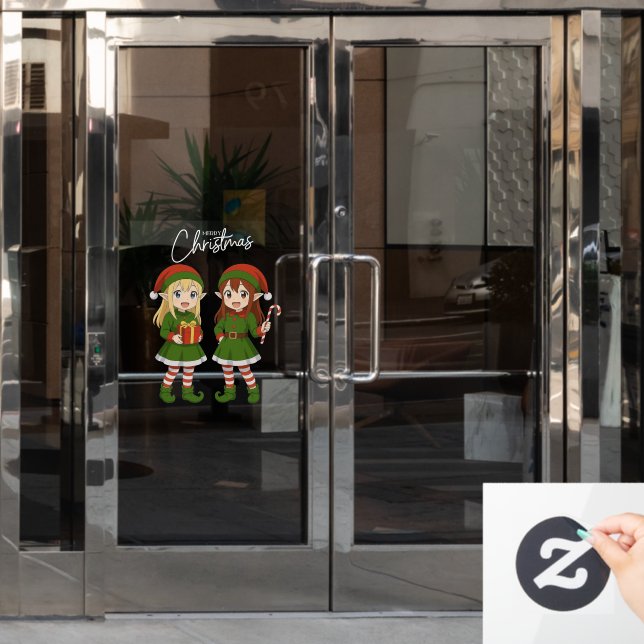 Cute anime Christmas elves Fensteraufkleber (Büro Tür)