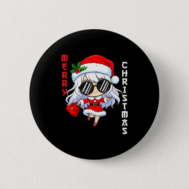 Cute Anime Christmas Pajama Outfit Funny Holiday F Button (Vorderseite)